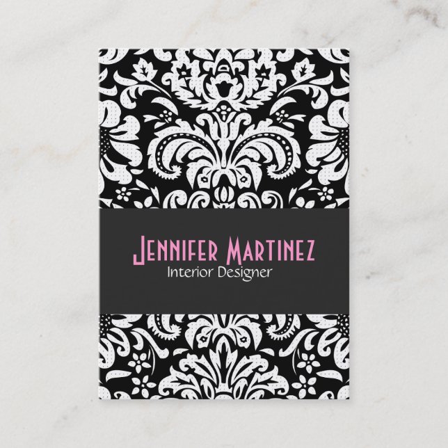 Carte De Visite Noir et blanc Vintage Damas motif Floral 4 (Devant)