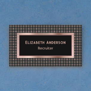 Carte De Visite Noir et Coppery Faux Rose Gold Recruteur Élégant