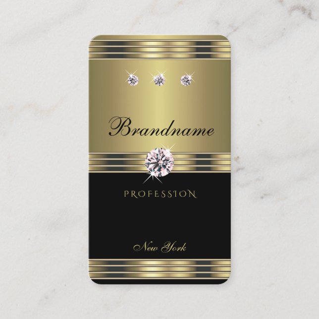 Carte De Visite Noir et or tendance avec diamants Faux luxueux (Devant)