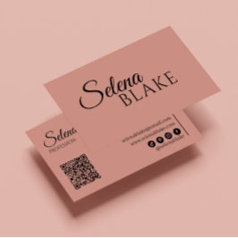 Carte De Visite Noir et rose minimaliste | Code QR moderne