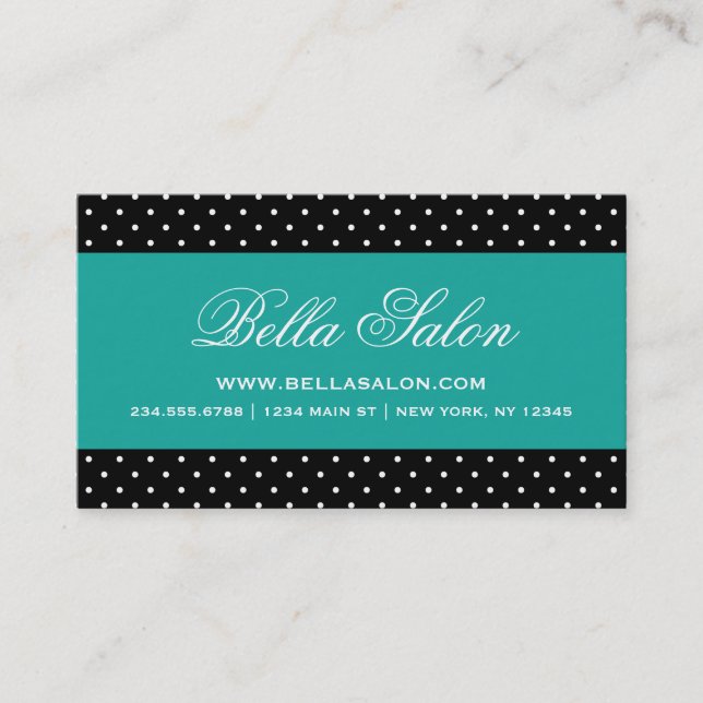 Carte De Visite Noir et Turquoise Cute Pois moderne (Devant)