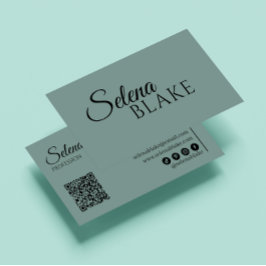 Carte De Visite Noir et vert minimaliste | Code QR moderne