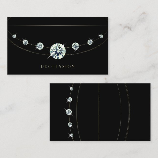 Carte De Visite Noir foncé moderne avec strass lumineux (Devant / Derrière)