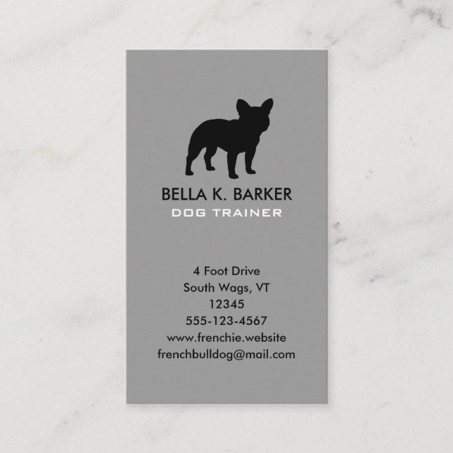 Carte De Visite Noir Français Bulldog Silhouette gris vertical (Devant)