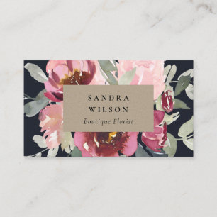 CARTE DE VISITE NOIR KRAFT BLUSH BURGUNDY ROSE COULEUR D'EAU FLORA
