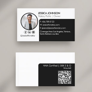 Carte De Visite Noir lisse White Minimal photo Notaire moderne Q
