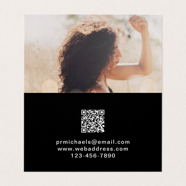 Carte De Visite Noir minimal avec lettres et code QR photo (Intérieur déplié)