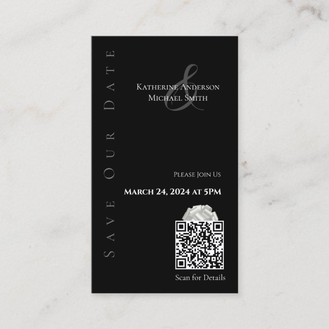 Carte De Visite Noir moderne et blanc-Enregistrer le code Date-QR- (Devant)