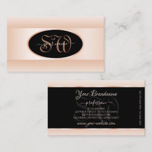 Carte De Visite Noir moderne Pastel rose Ombre Oval Initiales de c