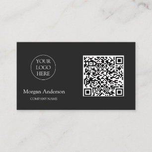 Carte De Visite Noir moderne professionnel QR Code Logo d'entrepri