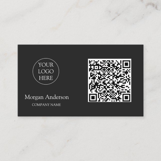 Carte De Visite Noir moderne professionnel QR Code Logo d'entrepri (Devant)