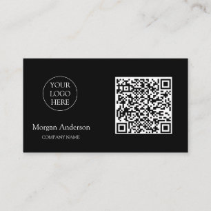 Carte De Visite Noir moderne professionnel QR Code Logo d'entrepri