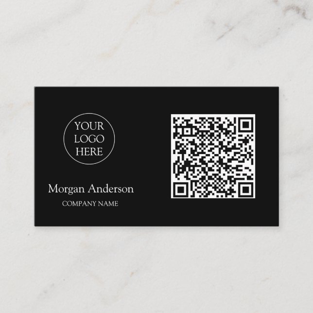 Carte De Visite Noir moderne professionnel QR Code Logo d'entrepri (Devant)