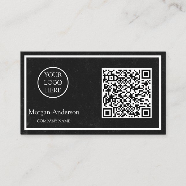 Carte De Visite Noir moderne professionnel QR Code Logo d'entrepri (Devant)