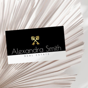 Carte De Visite noir or blanc clés rétro immobilier