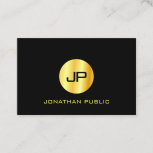 Carte De Visite Noir Or moderne Monogramme Élégant Modèle