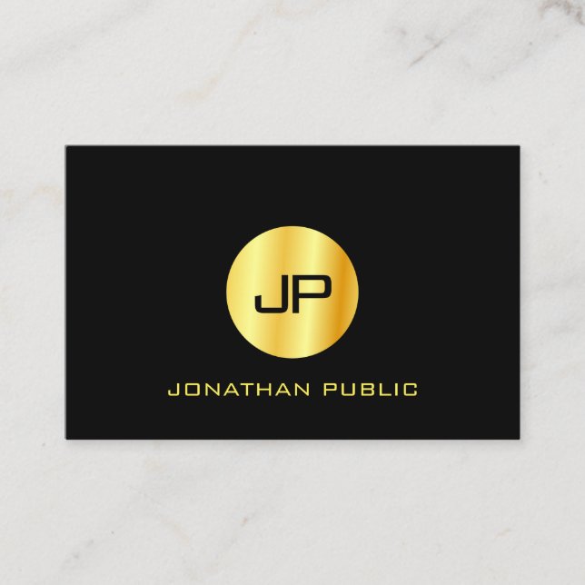 Carte De Visite Noir Or moderne Monogramme Élégant Modèle (Devant)
