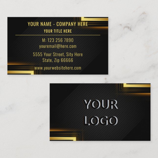 Carte de visite noir or personnalisé avec logo (Devant / Derrière)