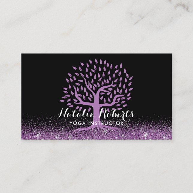 Carte De Visite Noir pourpre moderne d'arbre de la vie (Devant)