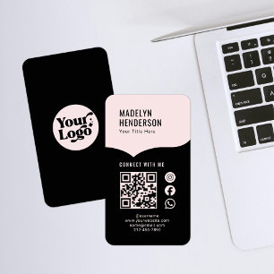 Carte De Visite Noir rose Connexion numérique QR Code Médias socia
