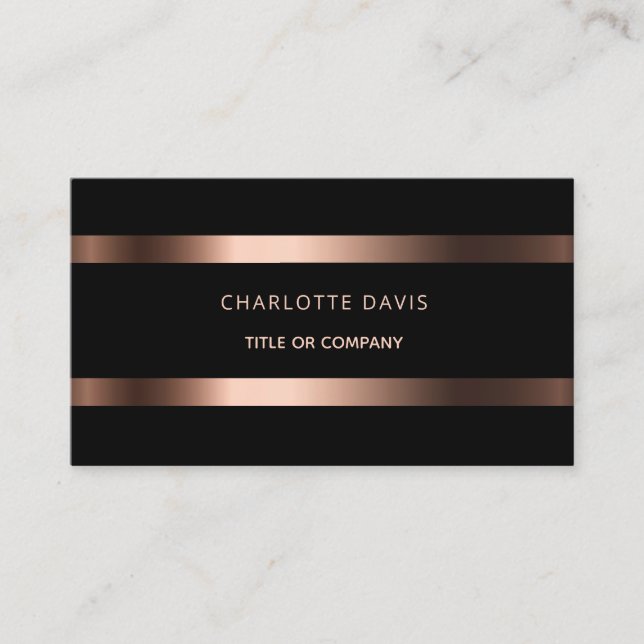 Carte De Visite Noir rose or minimaliste élégant moderne (Devant)