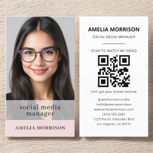 Carte De Visite Noir rose QR Code photo minimaliste professionnel