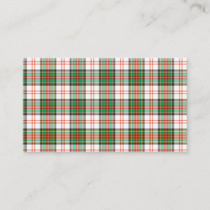 Carte De Visite Noir rouge blanc et vert blanc plaid