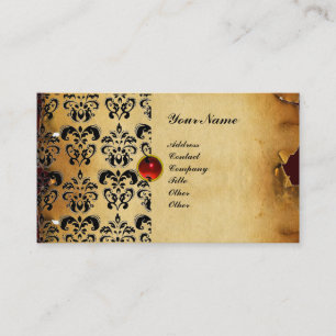 Carte De Visite Noir rouge de DAMASSÉ de MONOGRAMME CHIC de