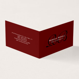 Carte De Visite Noir rouge Monogramme blanc minimaliste Plaque
