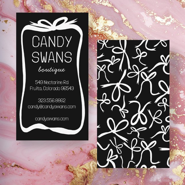 Carte De Visite Noir Ruban Bows Sweet Custom Feminine Cute Girl (Black Ribbon Bows Sweet Custom Feminine Cute Girly Business Card
)