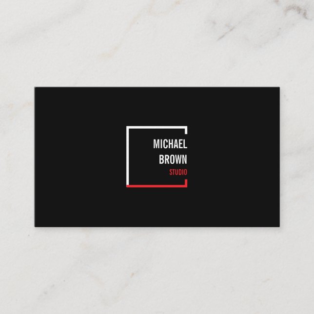 Carte De Visite Noir Simple Carré Rouge Box Moderne (Devant)