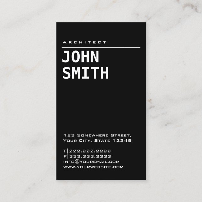 Carte De Visite Noir simple simple d'architecte (Devant)