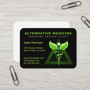 Carte De Visite Noir unique de caducée de vert de médecine douce