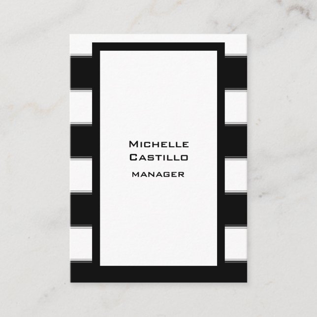 Carte De Visite Noir Vertical Blanc rayé Plain moderne (Devant)
