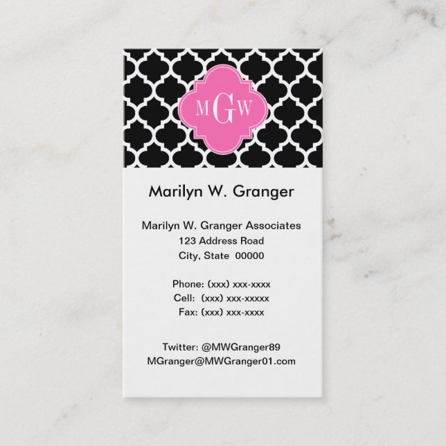 Carte De Visite Noir Whal Marocain #5 Hot Rose #2 Nom Monogramme (Devant)
