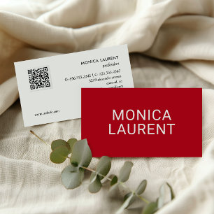 CARTE DE VISITE NOM CARRÉ CODE QR LOGO ICONS SOCIAUX ROUGE