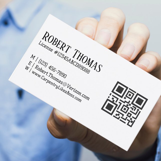 Carte De Visite Nom Code QR Licence # Moderne Noir Professionnel (Créateur téléchargé)