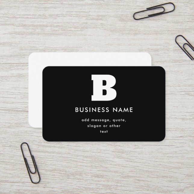 Carte De Visite Nom commercial modifiable et Slogan | Noir & Blanc (Devant/Arrière en situation)