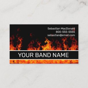 Carte De Visite Nom de bande personnalisé Flames Rock & Roll Musi