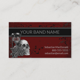 Carte De Visite Nom de bande personnalisé Rock Crâne Rose Musici