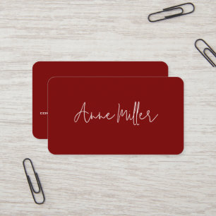 Carte De Visite Nom de calligraphie blanche élégante sur rouge fon