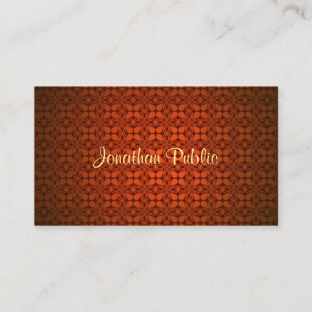Carte De Visite Nom de la calligraphie Texte Rouge Damas Élégant M (Devant)