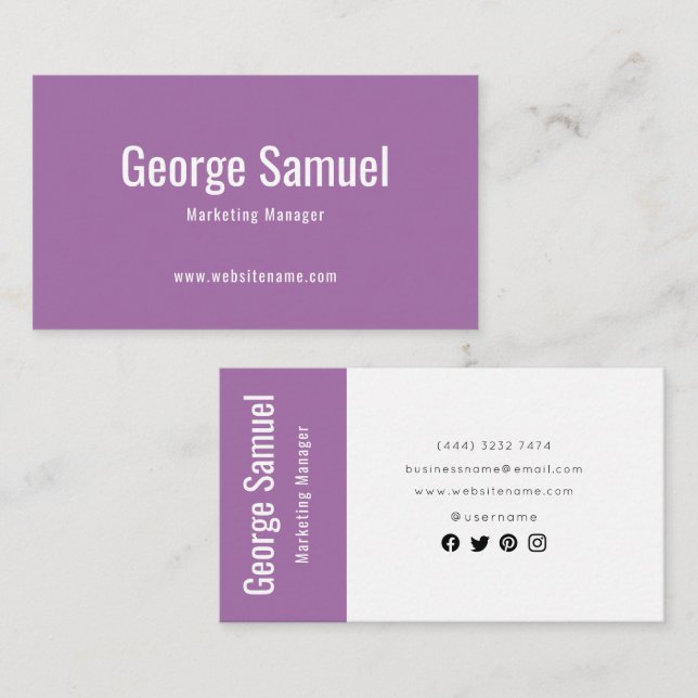 Carte De Visite Nom de l'emploi simple professionnel élégant Titre (Devant / Derrière)