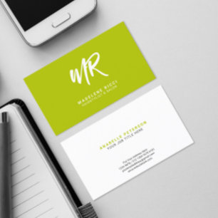 Carte De Visite Nom de script minimal initial Lime vert