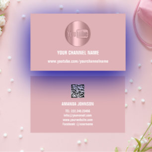 CARTE DE VISITE NOM DU CANAL YOUTUBER LOGO QR CODE ROSE