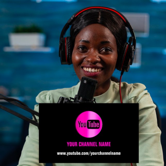 CARTE DE VISITE NOM DU CANAL YOUTUBER LOGO QR CODE ROSE NOIR (CHANNEL NAME YOUTUBER LOGO QR CODE RED BLACK BUSINESS CARD)