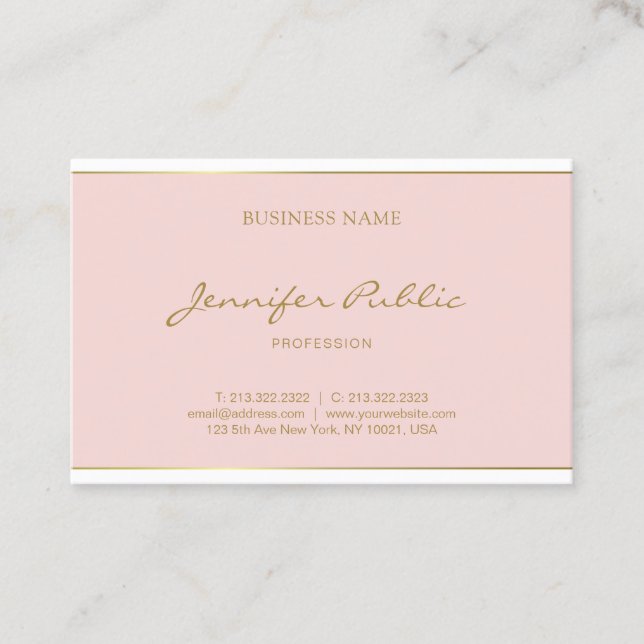 Carte De Visite Nom du script Gold Freehand Blush Pink Modern (Devant)