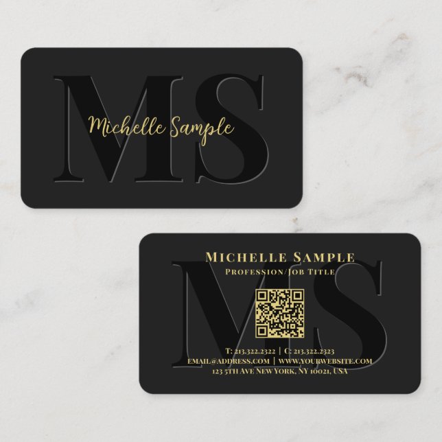 Carte De Visite Nom du texte personnalisé Code QR Luxe Gold Callig (Devant / Derrière)
