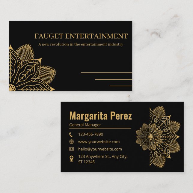Carte De Visite Nom élégant Black & Gold de marque personnalisée (Devant / Derrière)