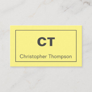 Carte De Visite Nom et initiales minimalistes jaune pâle modernes